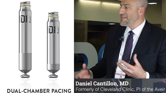 Daniel Cantillon, MD, said the first leadless, dual-chamber pacing system performed very well in the Aveir dual-chamber i2i trial. #HRS #HRS23