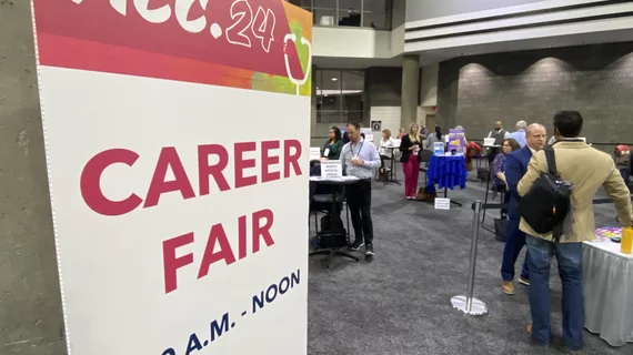 Healthcare systems set up at the ACC.24 career fair in hopes of filling open positions, including a large and growing number of general cardiologist positions. Photo by Dave Fornell #ACC24 #ACC2024